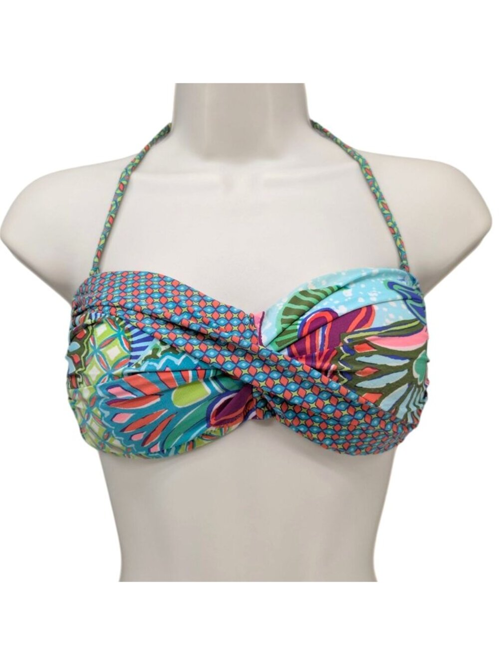 Trina Turk Vibrant Multicolor Twist Bandeau Bikini Top - Turquoise, Pink, Green
